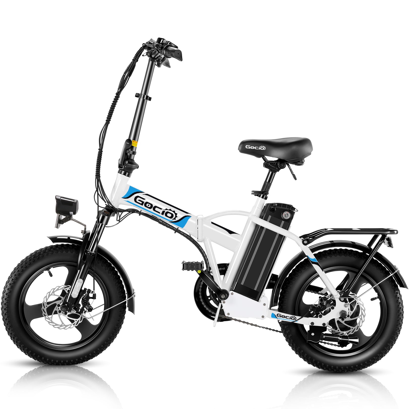 Gocio Peak 700W Electric Bike, 16" x 3.0 One-Piece Fat Tire Foldable Electric Bicycle for Adults Women, 48V 374.4Wh Removable Battery Ebikes, 20MPH Commuter E Bike for Teenager UL 2849 - GOCIO