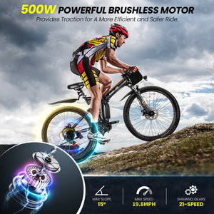 Gocio 26" Electric Bike for Adults, 500W Folding Electric Mountain Bicycle Max 19.8Mph, Full Suspension, 48V Foldable E-Bike Mountain Bike, 374.4Wh Lithium-Ion Battery Electric Mountain Bike, UL2849 - GOCIO