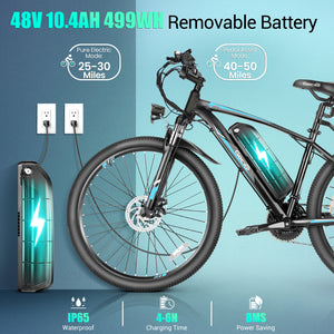 Gocio 500W 27.5" Electric Bike, Max 19.8mph Electric Mountain Bike 48V 10.4Ah Removable Battery Commuter Ebike for Adults, LCD Display Electric Bicycles, Shimano 21 Speed UL2849 Certified - GOCIO