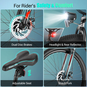Gocio 500W 27.5" Electric Bike, Max 19.8mph Electric Mountain Bike 48V 10.4Ah Removable Battery Commuter Ebike for Adults, LCD Display Electric Bicycles, Shimano 21 Speed UL2849 Certified - GOCIO