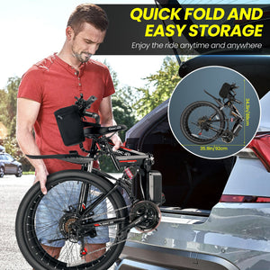 Gocio Electric Bike 500W Folding Electric Mountain Bike 26" Full Suspension Adult Electric Bike 21 Speed Max 19.8Mph with 48V 374.4Wh Battery UL2849 - GOCIO