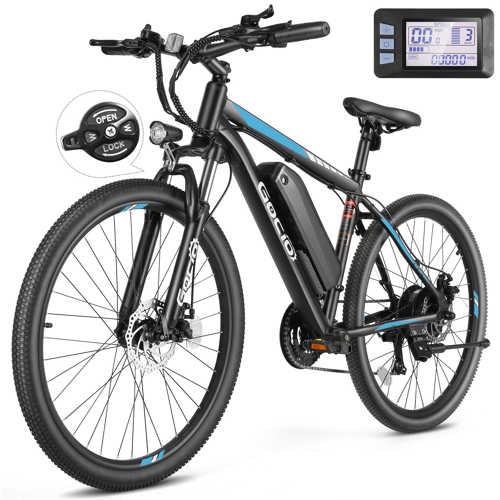 Gocio 27.5" Electric Bike, 500W Adult Electric Bicycle, 48V 10.4Ah Battery, 19.8MPH Electric Mountain Bike, Lockable Suspension Fork, LCD, Shimano 21-Speed Gears, E-Bikes for Off-Road, UL2849 - GOCIO