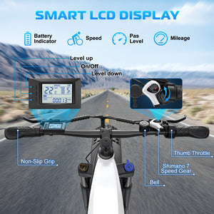 Gocio Electric Bike, 26" x 4.0 Fat Tire Ebike, 750W Motor Electric Mountain Bike for Adults, 22MPH Electric Bicycle for Men with 48V 15Ah Removable Battery UL 2849 Shimano 7 Speed - GOCIO