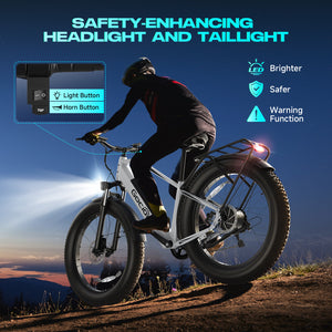 Gocio Peak 1000W Electric Mountain Bike, 26" x 4.0" Fat Tire Electric Bike, 48V 15Ah Battery, 28MPH Adult Electric Bicycle with Taillight, Control Cruise Mode, Ebike for Off Road, Sand, Snow, UL2849 - GOCIO