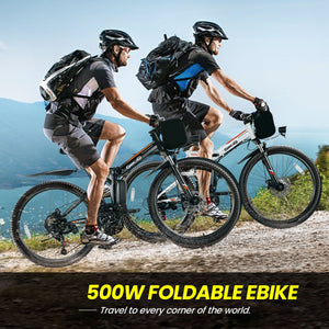 Gocio Electric Bike 500W Folding Electric Mountain Bike 26" Full Suspension Adult Electric Bike 21 Speed Max 19.8Mph with 48V 374.4Wh Battery UL2849 - GOCIO