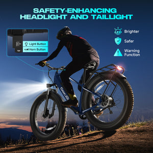 Gocio Peak 1000W Electric Mountain Bike, 26" x 4.0" Fat Tire Electric Bike, 48V 15Ah Battery, 28MPH Adult Electric Bicycle with Taillight, Control Cruise Mode, Ebike for Off Road, Sand, Snow, UL2849 - GOCIO