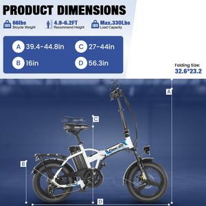 Gocio Peak 700W Electric Bike, 16" x 3.0 One-Piece Fat Tire Foldable Electric Bicycle for Adults Women, 48V 374.4Wh Removable Battery Ebikes, 20MPH Commuter E Bike for Teenager UL 2849 - GOCIO