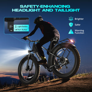 Gocio Peak 1000W Electric Mountain Bike, 26" x 4.0" Fat Tire Electric Bike, 48V 15Ah Battery, 28MPH Adult Electric Bicycle with Taillight, Control Cruise Mode, Ebike for Off Road, Sand, Snow, UL2849 - GOCIO