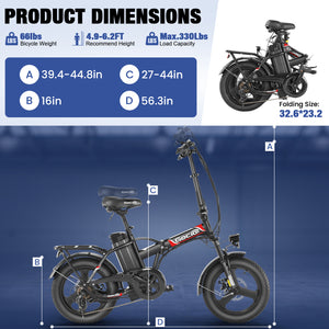 Gocio Peak 700W Electric Bike, 16" x 3.0 One-Piece Fat Tire Foldable Electric Bicycle for Adults Women, 48V 374.4Wh Removable Battery Ebikes, 20MPH Commuter E Bike for Teenager UL 2849 - GOCIO