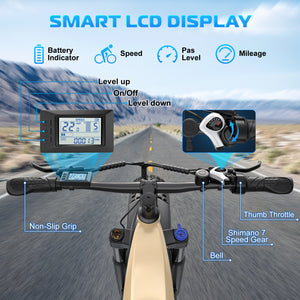 Gocio Electric Bike, 26" x 4.0 Fat Tire Ebike, 750W Motor Electric Mountain Bike for Adults, 22MPH Electric Bicycle for Men with 48V 15Ah Removable Battery UL 2849 Shimano 7 Speed - GOCIO