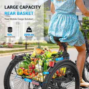 Gocio Electric Tricycle for Adults, Peak 500W Motor Electric Trike 48V 10.4AH UL2849 Battery, Cargo Motorized Tricycle, Shimano 7 Gears 3-Wheel Electric Bike for Adults & Seniors - GOCIO