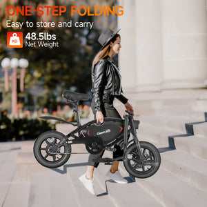 Gocio 14" Foldable Electric Bike, 375Wh 48V Electric Bicycles for Adults Women Teens, Peak 500W City Commuter Cruiser Ebikes, LED Display, E bike One-Piece Tire with 5 Riding Modes UL2849 - GOCIO