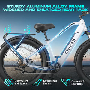 Gocio Peak 1000W Electric Mountain Bike, 26" x 4.0" Fat Tire Electric Bike, 48V 15Ah Battery, 28MPH Adult Electric Bicycle with Taillight, Control Cruise Mode, Ebike for Off Road, Sand, Snow, UL2849 - GOCIO