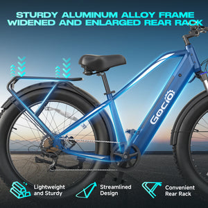 Gocio Peak 1000W Electric Mountain Bike, 26" x 4.0" Fat Tire Electric Bike, 48V 15Ah Battery, 28MPH Adult Electric Bicycle with Taillight, Control Cruise Mode, Ebike for Off Road, Sand, Snow, UL2849 - GOCIO