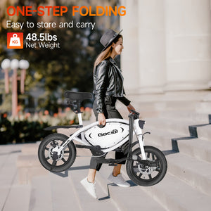 Gocio 14" Foldable Electric Bike, 375Wh 48V Electric Bicycles for Adults Women Teens, Peak 500W City Commuter Cruiser Ebikes, LED Display, E bike One-Piece Tire with 5 Riding Modes UL2849 - GOCIO