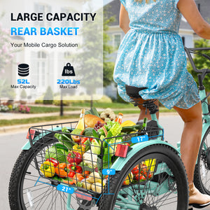 Gocio Electric Tricycle for Adults, Peak 500W Motor Electric Trike 48V 10.4AH UL2849 Battery, Cargo Motorized Tricycle, Shimano 7 Gears 3-Wheel Electric Bike for Adults & Seniors - GOCIO