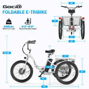 Gocio Electric Tricycle for Adults, Peak 500W Motor Electric Trike 48V 10.4AH UL2849 Battery, Cargo Motorized Tricycle, Shimano 7 Gears 3-Wheel Electric Bike for Adults & Seniors - GOCIO