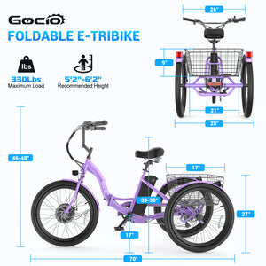 Gocio Electric Tricycle for Adults, Peak 500W Motor Electric Trike 48V 10.4AH UL2849 Battery, Cargo Motorized Tricycle, Shimano 7 Gears 3-Wheel Electric Bike for Adults & Seniors - GOCIO