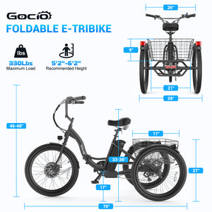 Gocio Electric Tricycle for Adults, Peak 500W Motor Electric Trike 48V 10.4AH UL2849 Battery, Cargo Motorized Tricycle, Shimano 7 Gears 3-Wheel Electric Bike for Adults & Seniors - GOCIO