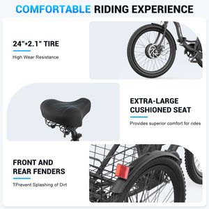 Gocio Electric Tricycle for Adults, Peak 500W Motor Electric Trike 48V 10.4AH UL2849 Battery, Cargo Motorized Tricycle, Shimano 7 Gears 3-Wheel Electric Bike for Adults & Seniors - GOCIO