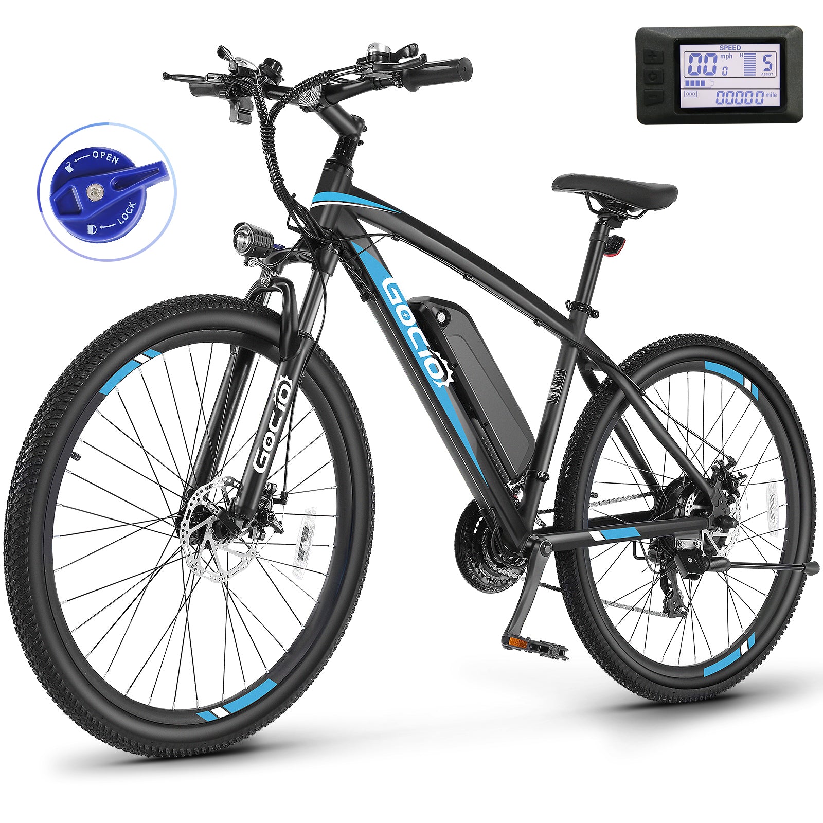 Gocio 27.5" Electric Bike, Peak 750W Electric Bike for Adults, 22mph Electric Mountain Bicycles, 48V 10.4Ah Battery Ebike UL 2849, Aluminum Alloy, Lockable Suspension Fork, Shimano 21 Speed - GOCIO