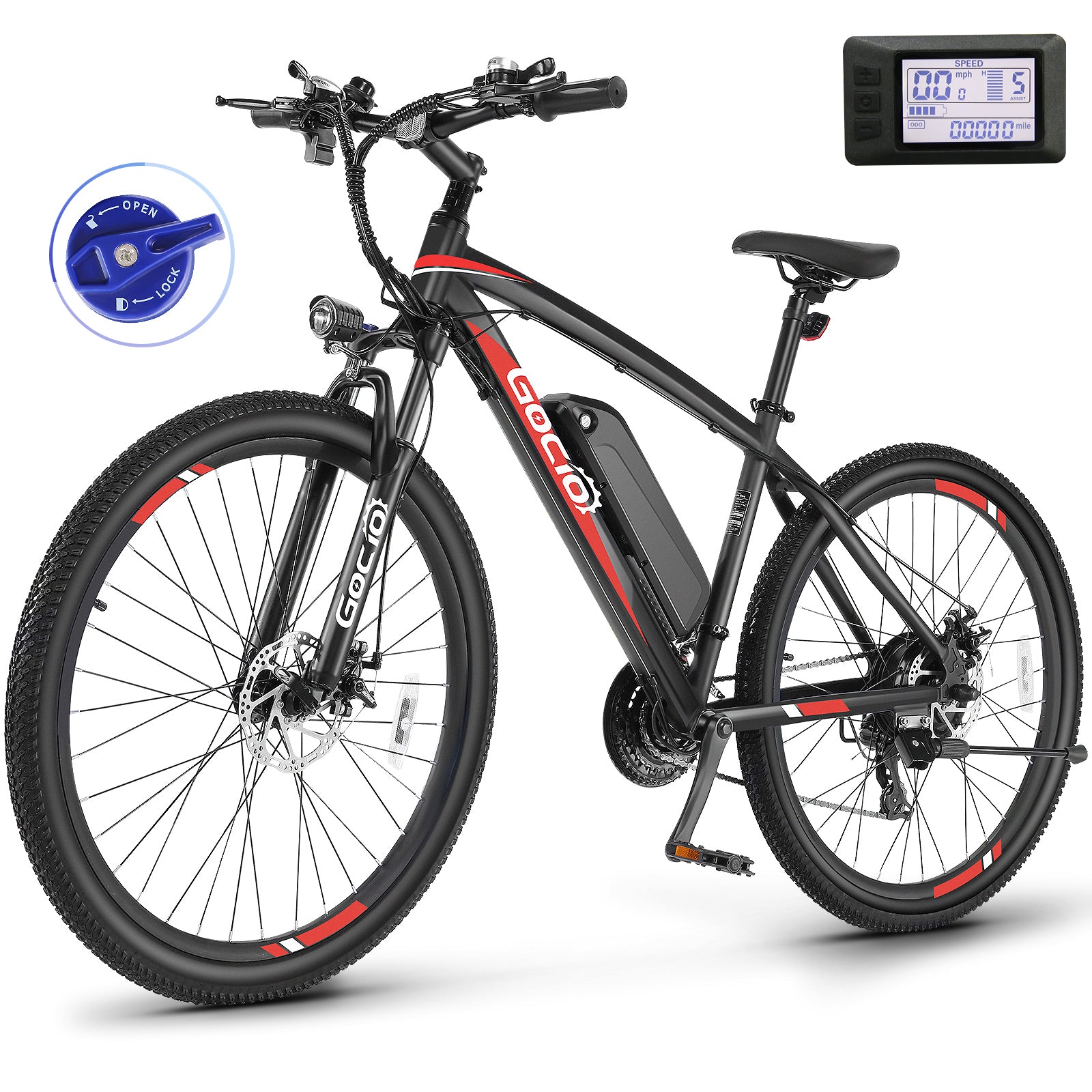 Gocio 27.5" Electric Bike, Peak 750W Electric Bike for Adults, 22mph Electric Mountain Bicycles, 48V 10.4Ah Battery Ebike UL 2849, Aluminum Alloy, Lockable Suspension Fork, Shimano 21 Speed - GOCIO