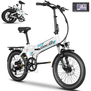 Gocio Foldable Electric Bike for Adults, Peak 750W Electric Mountain Bicycles, 20" * 2.4" Fat Tire Electric Bicycle, 375Wh 48V Removable Lithium-Ion Battery,Urban Commuter Ebike Man Woman UL2849 - GOCIO