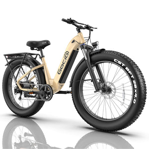 Gocio Electric Bike, 26" x 4.0 Fat Tire Ebike, 750W Motor Electric Mountain Bike for Adults, 22MPH Electric Bicycle for Men with 48V 15Ah Removable Battery UL 2849 Shimano 7 Speed - GOCIO