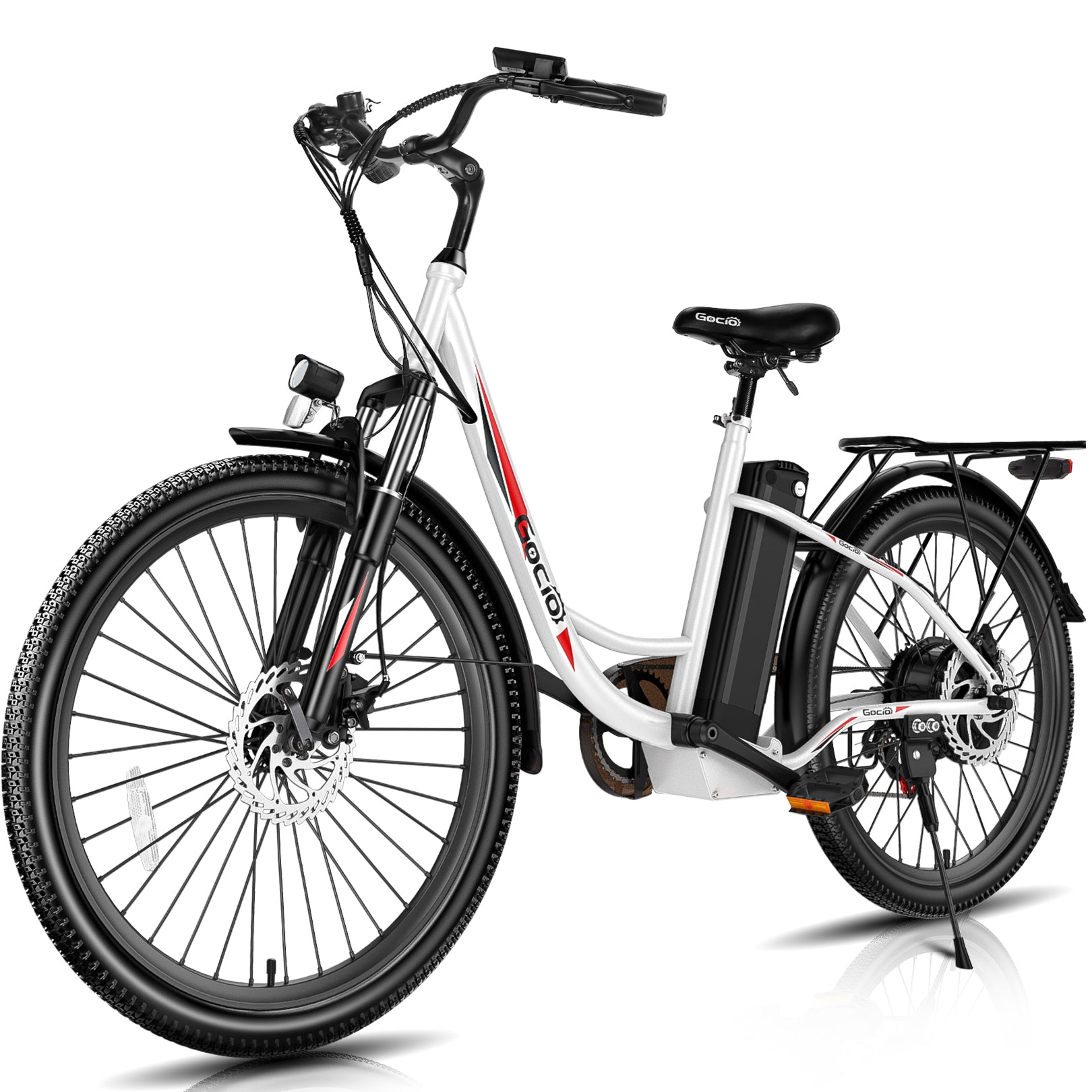 Gocio 26 in. Electric Bicycle 500W Electric Hybrid Bike, 48V Adjustable City Ebike for Adults, Suspension Fork, Max 19.8MPH, 7 Speed Gears Electric Commuter Bike for Men and Women, UL2849 - GOCIO