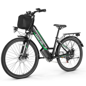 Gocio 500W 26" Electric Bike 48V Electric Bicycle for Adults, 19.8mph Cruiser Ebike, Electric Commuter Bike with Carrier Rack, Low Step Frame Shimano 7 Speed for Men Women Senior UL 2849 - GOCIO