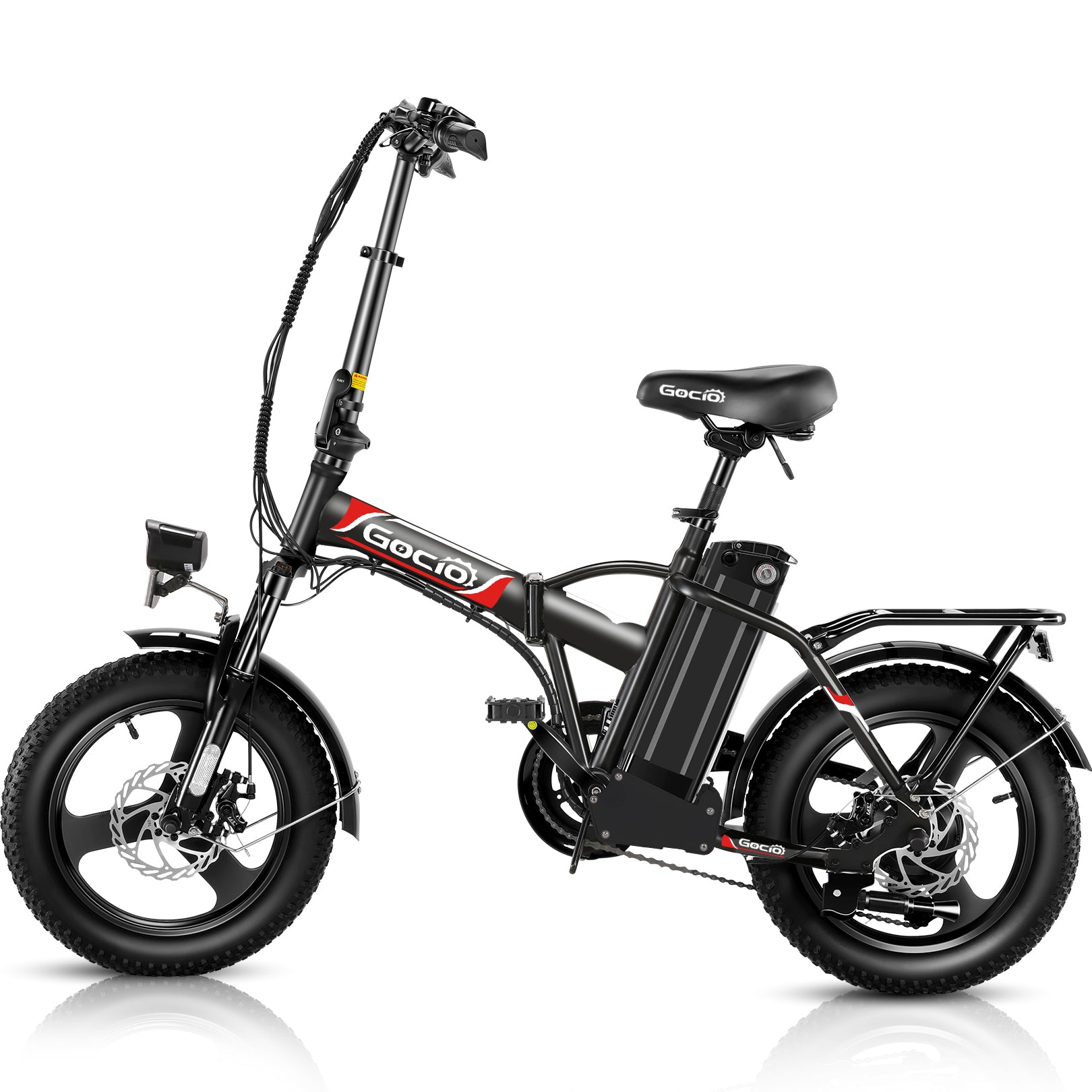 Gocio Peak 700W Electric Bike, 16" x 3.0 One-Piece Fat Tire Foldable Electric Bicycle for Adults Women, 48V 374.4Wh Removable Battery Ebikes, 20MPH Commuter E Bike for Teenager UL 2849 - GOCIO