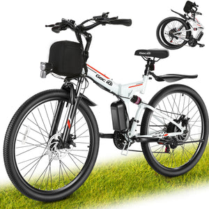 Gocio 26" Electric Bike for Adults, 500W Folding Electric Mountain Bicycle Max 19.8Mph, Full Suspension, 48V Foldable E-Bike Mountain Bike, 374.4Wh Lithium-Ion Battery Electric Mountain Bike, UL2849 - GOCIO