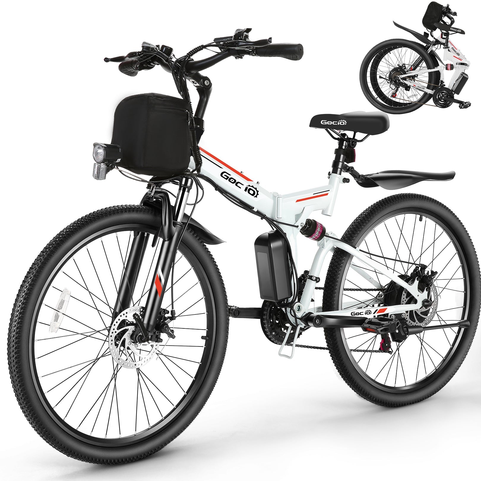 Gocio Electric Bike 500W Folding Electric Mountain Bike 26" Full Suspension Adult Electric Bike 21 Speed Max 19.8Mph with 48V 374.4Wh Battery UL2849 - GOCIO