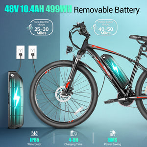 Gocio 500W 27.5" Electric Bike, Max 19.8mph Electric Mountain Bike 48V 10.4Ah Removable Battery Commuter Ebike for Adults, LCD Display Electric Bicycles, Shimano 21 Speed UL2849 Certified - GOCIO