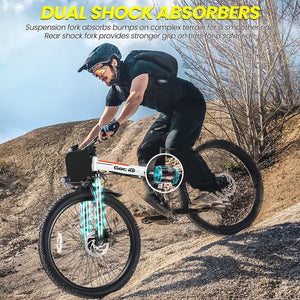 Gocio Electric Bike 500W Folding Electric Mountain Bike 26" Full Suspension Adult Electric Bike 21 Speed Max 19.8Mph with 48V 374.4Wh Battery UL2849 - GOCIO