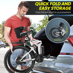 Gocio Electric Bike 500W Folding Electric Mountain Bike 26" Full Suspension Adult Electric Bike 21 Speed Max 19.8Mph with 48V 374.4Wh Battery UL2849 - GOCIO