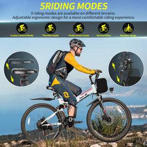 Gocio 26" Electric Bike for Adults, 500W Folding Electric Mountain Bicycle Max 19.8Mph, Full Suspension, 48V Foldable E-Bike Mountain Bike, 374.4Wh Lithium-Ion Battery Electric Mountain Bike, UL2849 - GOCIO