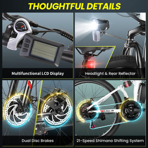 Gocio Electric Bike 500W Folding Electric Mountain Bike 26" Full Suspension Adult Electric Bike 21 Speed Max 19.8Mph with 48V 374.4Wh Battery UL2849 - GOCIO