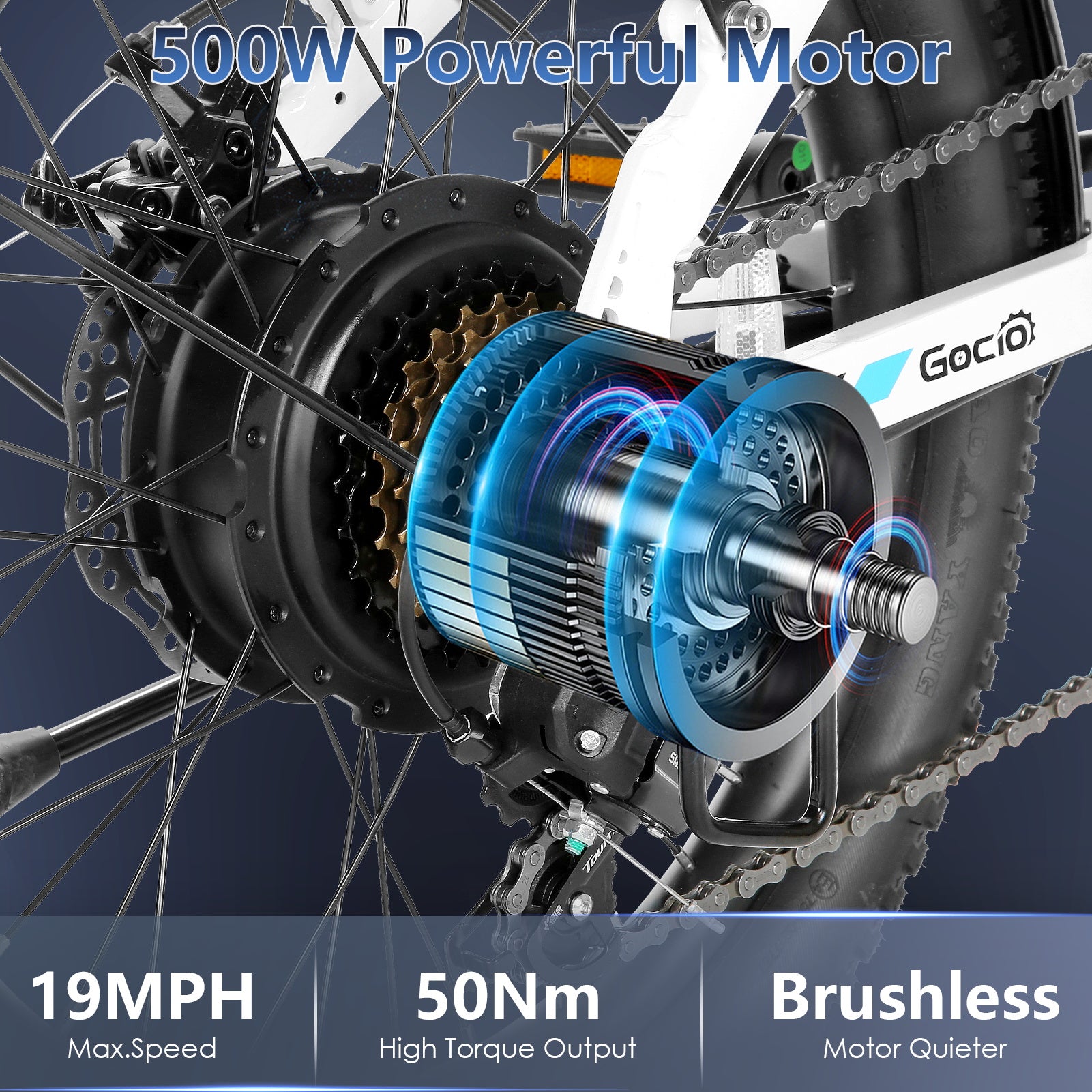 Gocio Foldable Electric Bike for Adults, Peak 750W Electric Mountain Bicycles, 20" * 2.4" Fat Tire Electric Bicycle, 375Wh 48V Removable Lithium-Ion Battery,Urban Commuter Ebike Man Woman UL2849 - GOCIO