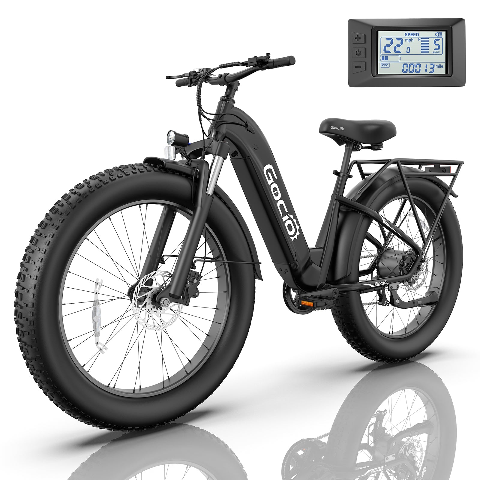 Gocio Electric Bike, 26" x 4.0 Fat Tire Ebike, 750W Motor Electric Mountain Bike for Adults, 22MPH Electric Bicycle for Men with 48V 15Ah Removable Battery UL 2849 Shimano 7 Speed - GOCIO