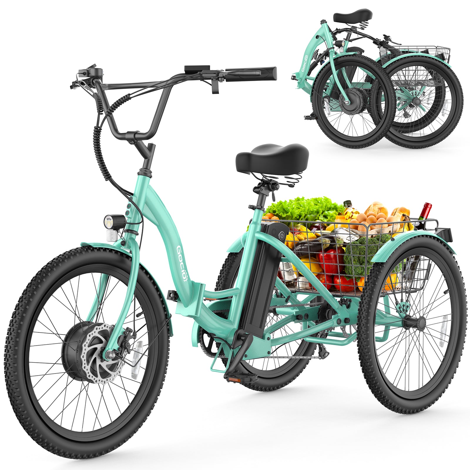 Gocio Electric Tricycle for Adults, Peak 500W Motor Electric Trike 48V 10.4AH UL2849 Battery, Cargo Motorized Tricycle, Shimano 7 Gears 3-Wheel Electric Bike for Adults & Seniors - GOCIO