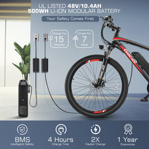 Gocio 27.5" Electric Bike, Peak 750W Electric Bike for Adults, 22mph Electric Mountain Bicycles, 48V 10.4Ah Battery Ebike UL 2849, Aluminum Alloy, Lockable Suspension Fork, Shimano 21 Speed - GOCIO