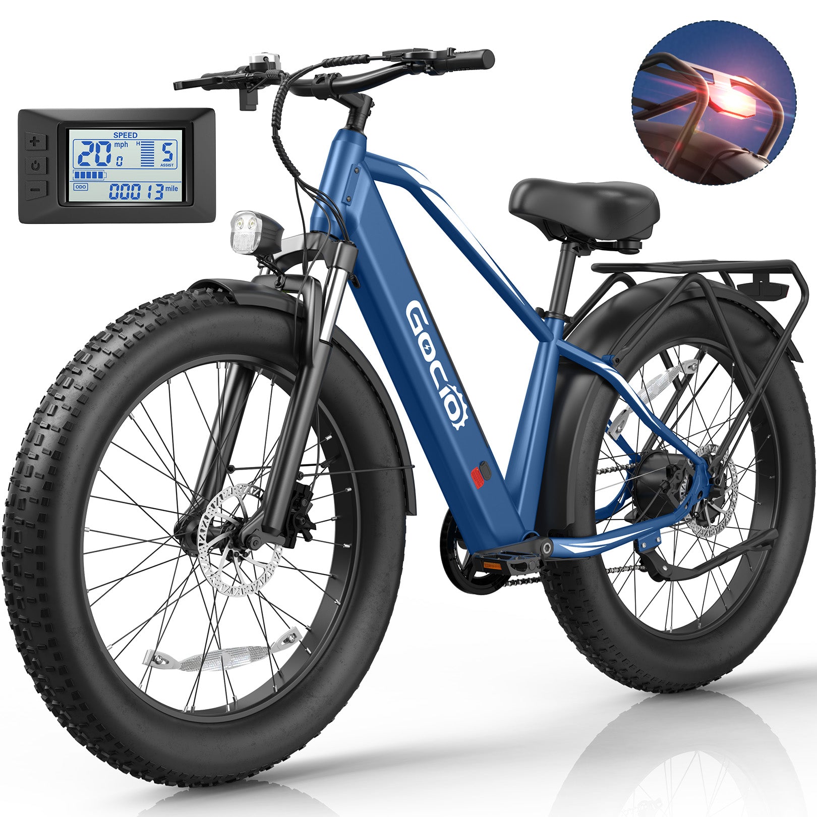 Gocio Peak 1000W Electric Mountain Bike, 26" x 4.0" Fat Tire Electric Bike, 48V 15Ah Battery, 28MPH Adult Electric Bicycle with Taillight, Control Cruise Mode, Ebike for Off Road, Sand, Snow, UL2849 - GOCIO