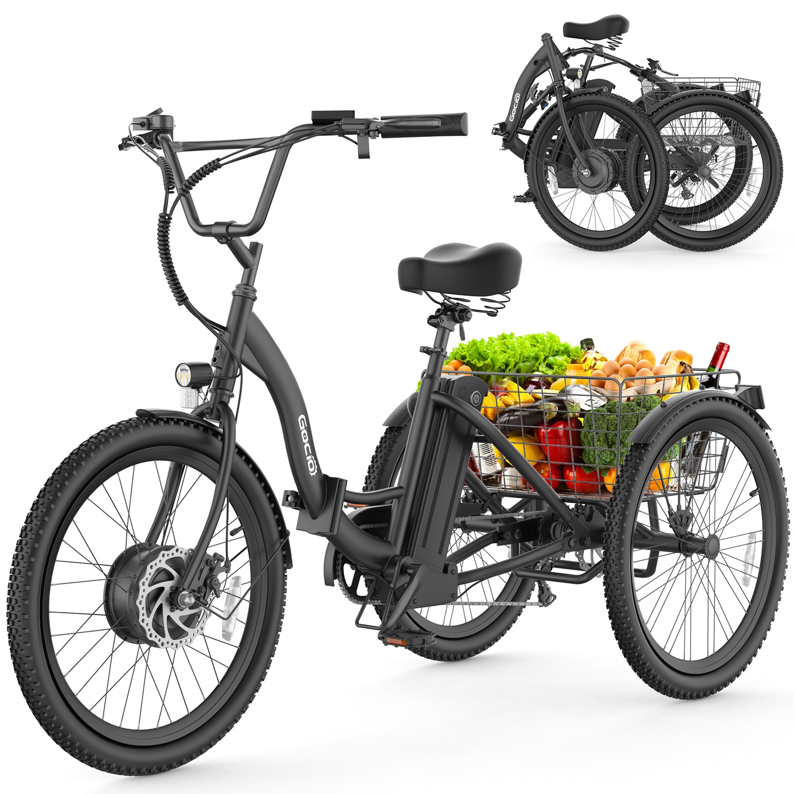 Gocio Electric Tricycle for Adults, Peak 500W Motor Electric Trike 48V 10.4AH UL2849 Battery, Cargo Motorized Tricycle, Shimano 7 Gears 3-Wheel Electric Bike for Adults & Seniors - GOCIO