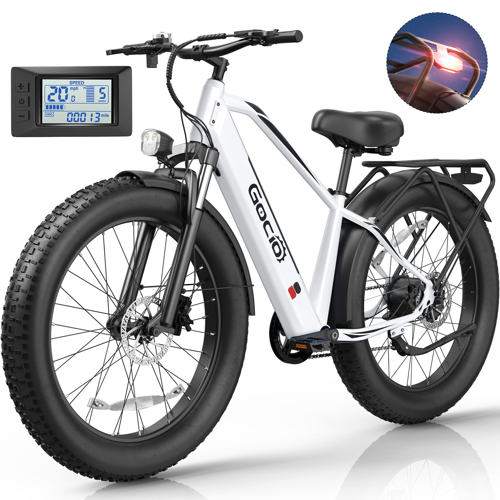 Gocio Peak 1000W Electric Mountain Bike, 26" x 4.0" Fat Tire Electric Bike, 48V 15Ah Battery, 28MPH Adult Electric Bicycle with Taillight, Control Cruise Mode, Ebike for Off Road, Sand, Snow, UL2849 - GOCIO
