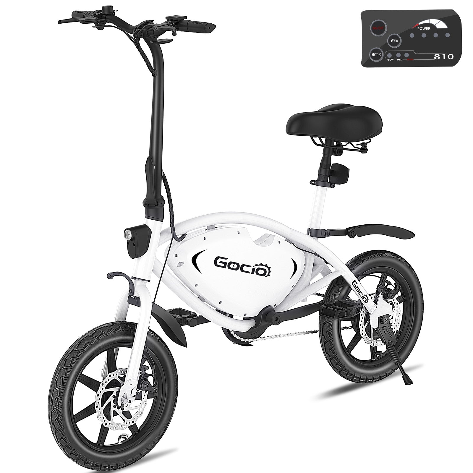 Gocio 14" Foldable Electric Bike, 375Wh 48V Electric Bicycles for Adults Women Teens, Peak 500W City Commuter Cruiser Ebikes, LED Display, E bike One-Piece Tire with 5 Riding Modes UL2849 - GOCIO