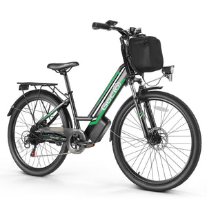 Gocio 500W 26" Electric Bike 48V Electric Bicycle for Adults, 19.8mph Cruiser Ebike, Electric Commuter Bike with Carrier Rack, Low Step Frame Shimano 7 Speed for Men Women Senior UL 2849 - GOCIO