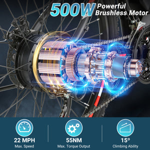 Gocio 26" x 2.1" Electric Bike 500W Electric Bike for Adults, Max 19.8mph Electric Mountain Bicycle, 48V 375Wh Battery Commuter Ebike, Lockable Suspension Fork, Shimano 21 Speed, UL 2849 Certified - GOCIO