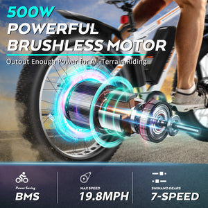 Gocio 26" 4.0 Fat Tire Electric Bike for Adults, 500W Adults E Bike, 48V 13Ah Battery, Max 22Mph Electric Mountain Bike Beach Bicycle Snow Bike Ebike for Men, Professional 7-Speed UL2849 - GOCIO