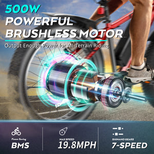 Gocio 26" 4.0 Fat Tire Electric Bike for Adults, 500W Adults E Bike, 48V 13Ah Battery, Max 22Mph Electric Mountain Bike Beach Bicycle Snow Bike Ebike for Men, Professional 7-Speed UL2849 - GOCIO